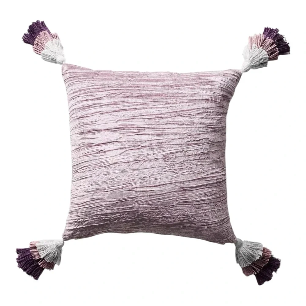 Anthropologie Pillow 2 Sided Velvet Tasseled Boho Classic Quiet Luxury